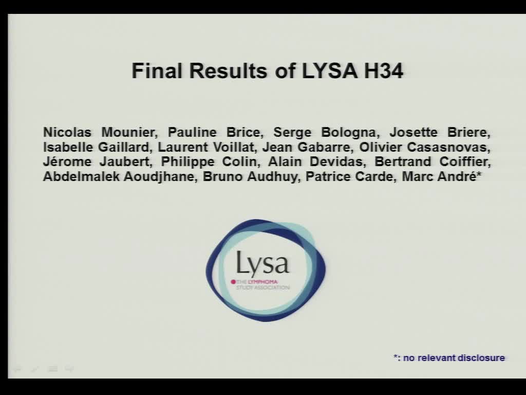 Standard ABVD vs. escalated BEACOPP in stage III – IV low risk Hodgkin Lymphoma (IPS 0-2): the Lymphoma Study Association (LYSA) H34 trial