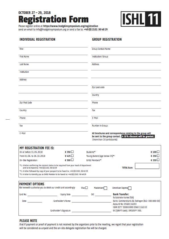 ISHL11 Registration Form