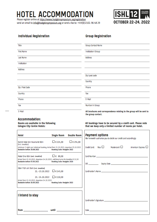 ISHL12 Hotel Booking Form