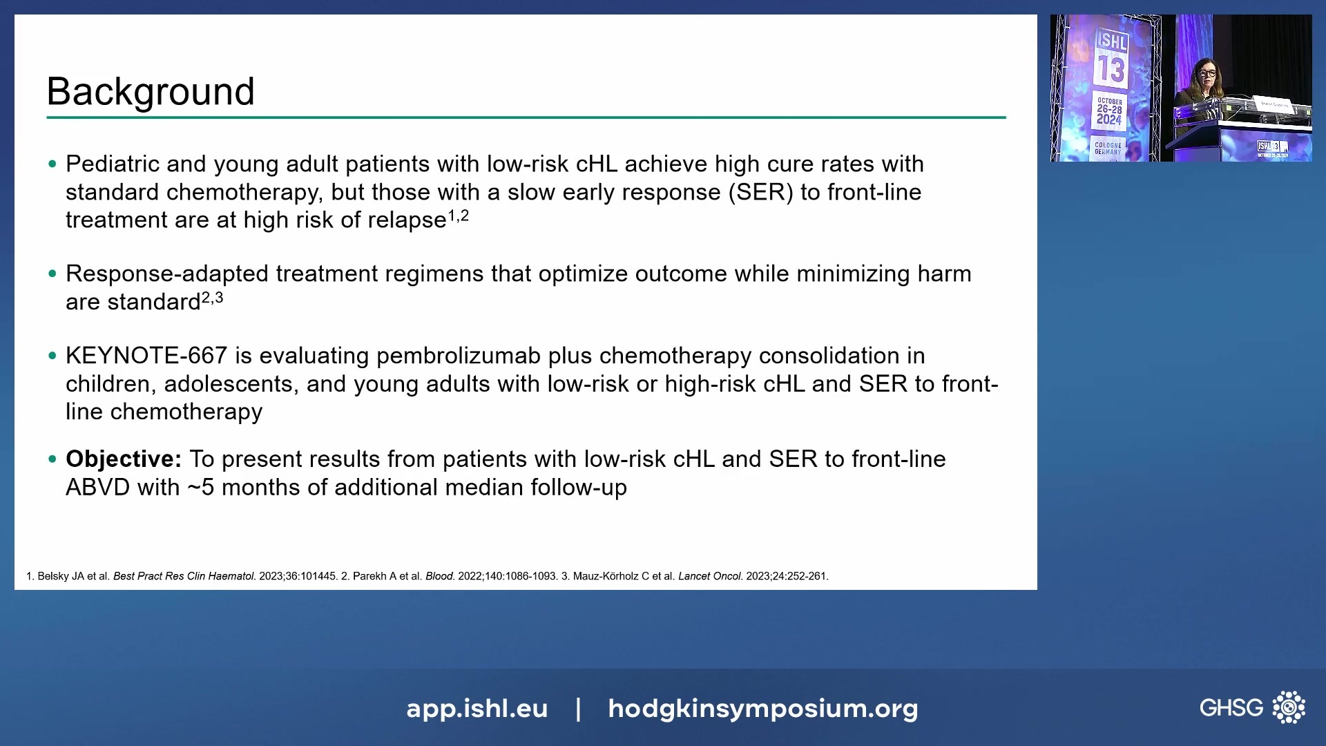 Updated Results from the Phase 2 KEYNOTE-667 Study: Pembrolizumab (pembro) in Children and Young Adults With Low-Risk Classical Hodgkin Lymphoma (cHL) and Slow Early Response (SER) to Front-Line Chemotherapy (chemo)