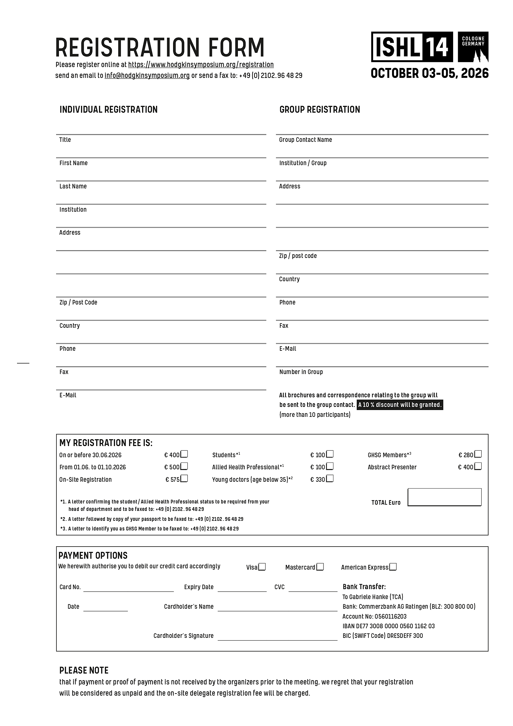 ISHL14: Registration Form